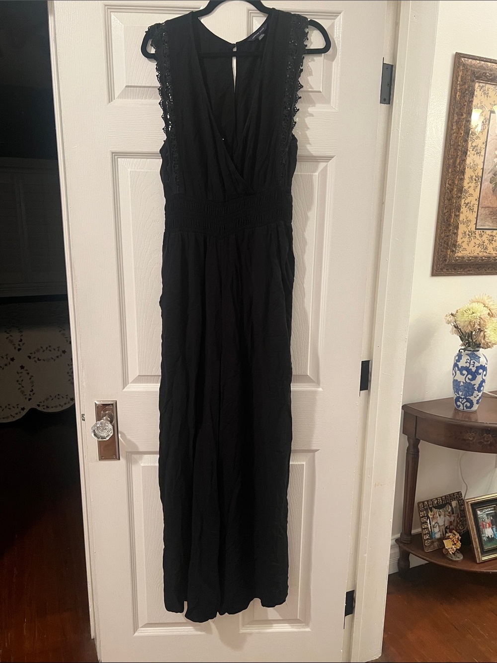 American Eagle Outfitters Black Lace-Trim Maxi Jumpsuit